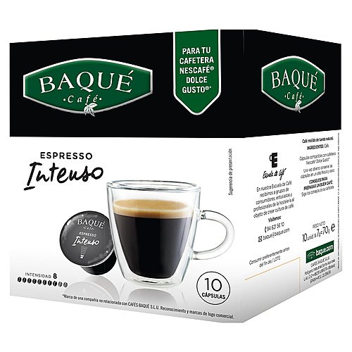 Baqué Café Espresso intenso, intensidad 8 en cápsulasbaqué