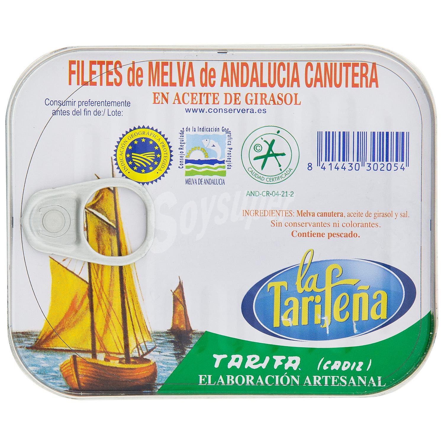 Filetes de melva de Andalucía canutera en aceite de girasol