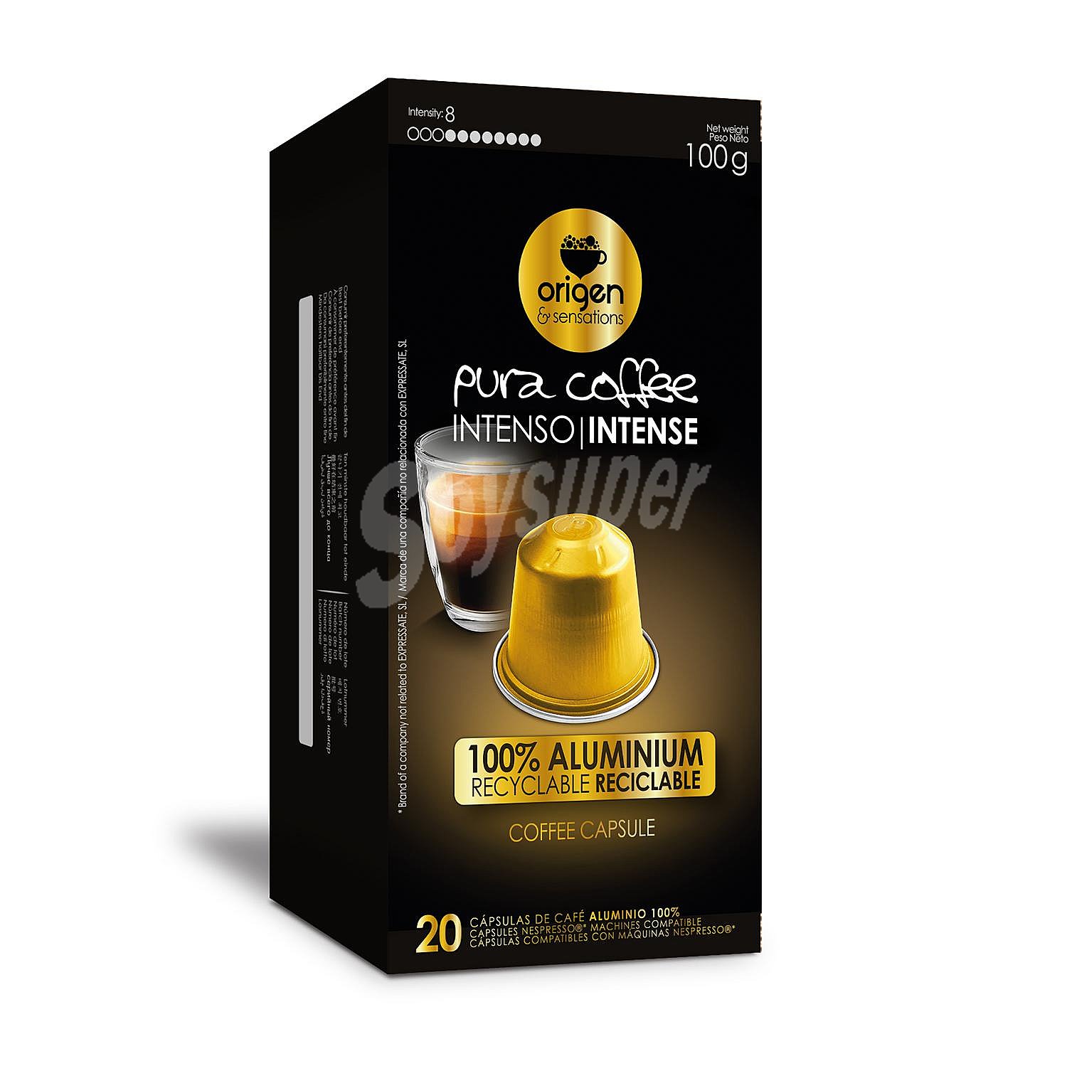 Café molido natural intenso en cápsulas Pura Coffee origen&sensations compatibles con Nespresso