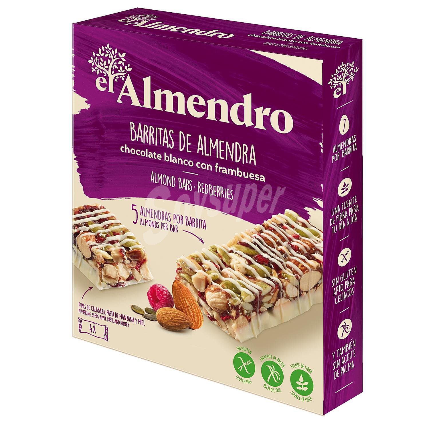 Barritas de almendra y chocolate blanco con frambuesa sin gluten y sin aceite de palma