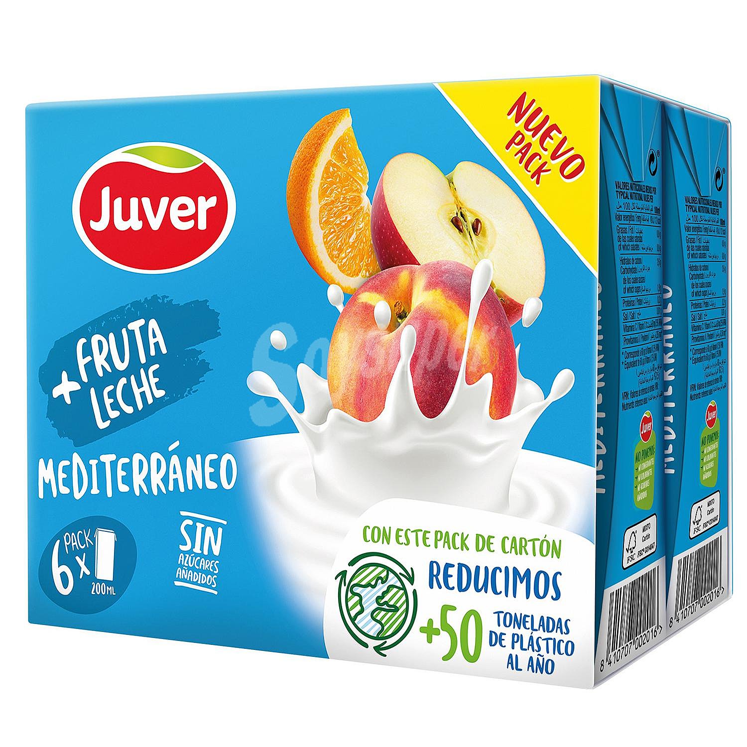 Bebida de fruta + leche Mediterráneo sin azúcar añadido