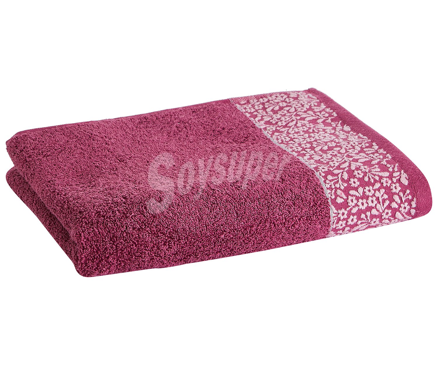 Toalla de lavabo 100% algodón color rosa con cenefa floral, 500g/m² actuel.