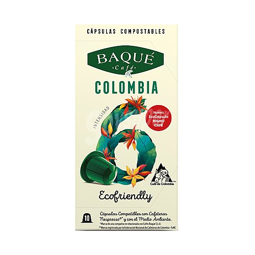 Baqué Café Colombia, intensidad 6 en cápsulas baqué