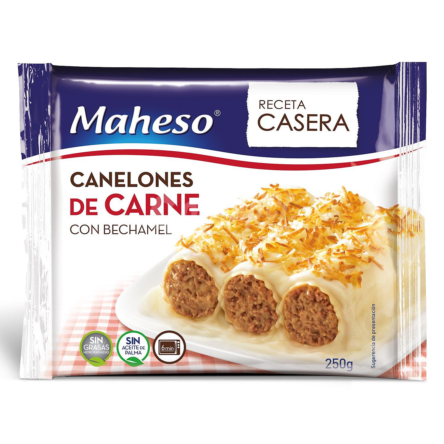 Canelones rellenos de carne con bechamel