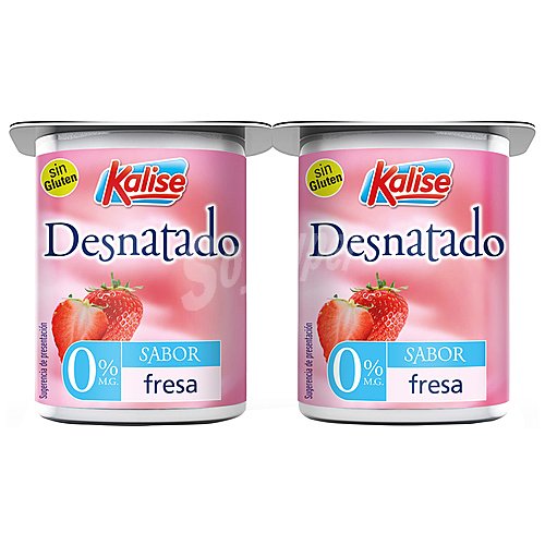 Kalise Yogur desnatado (0% materia grasa), sin gluten y con sabor a fresa kalise