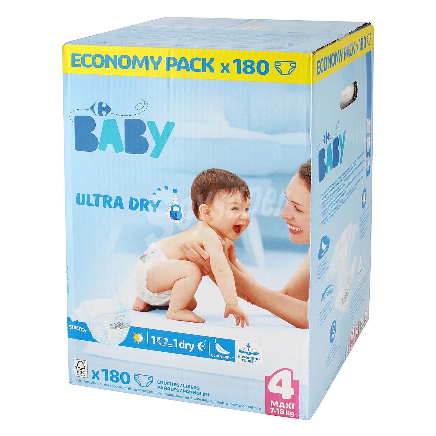 Pañales ultra dry Carrefour Baby T4 (7kg.-18kg.) ultra-dry