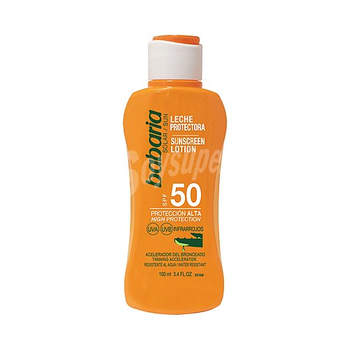 Babaria Leche solar protectora, con acción aceleradora del bronceado y factor de protección 50 (muy alto) babaria