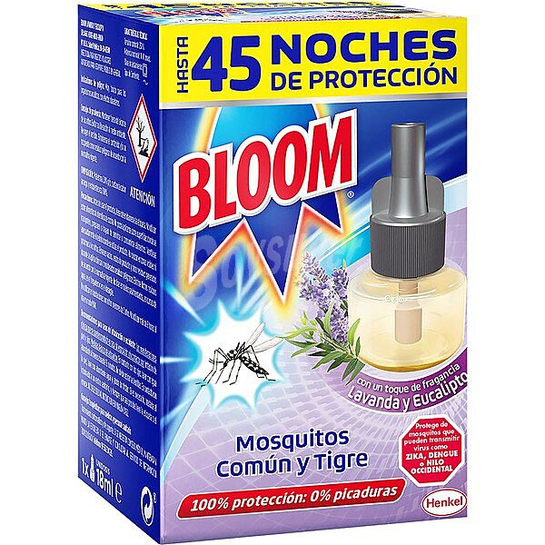 Insecticida liquido mosquitos común y tigre fragancia lavanda eucalipto recambio Bloom