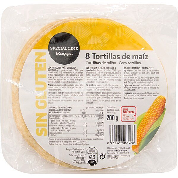 Tortillas de maíz sin gluten