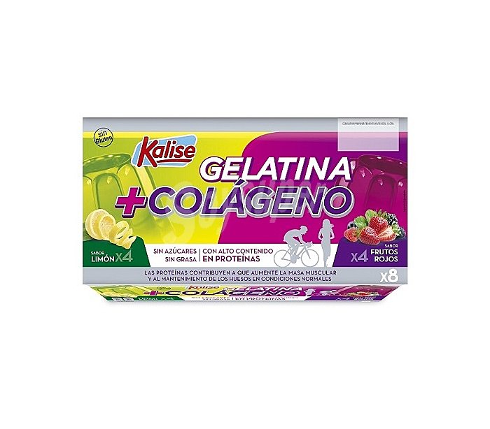 Kalise Gelatina con colageno y alto contenido en proteinas, de limón (4) y frutos rojos (4) kalise