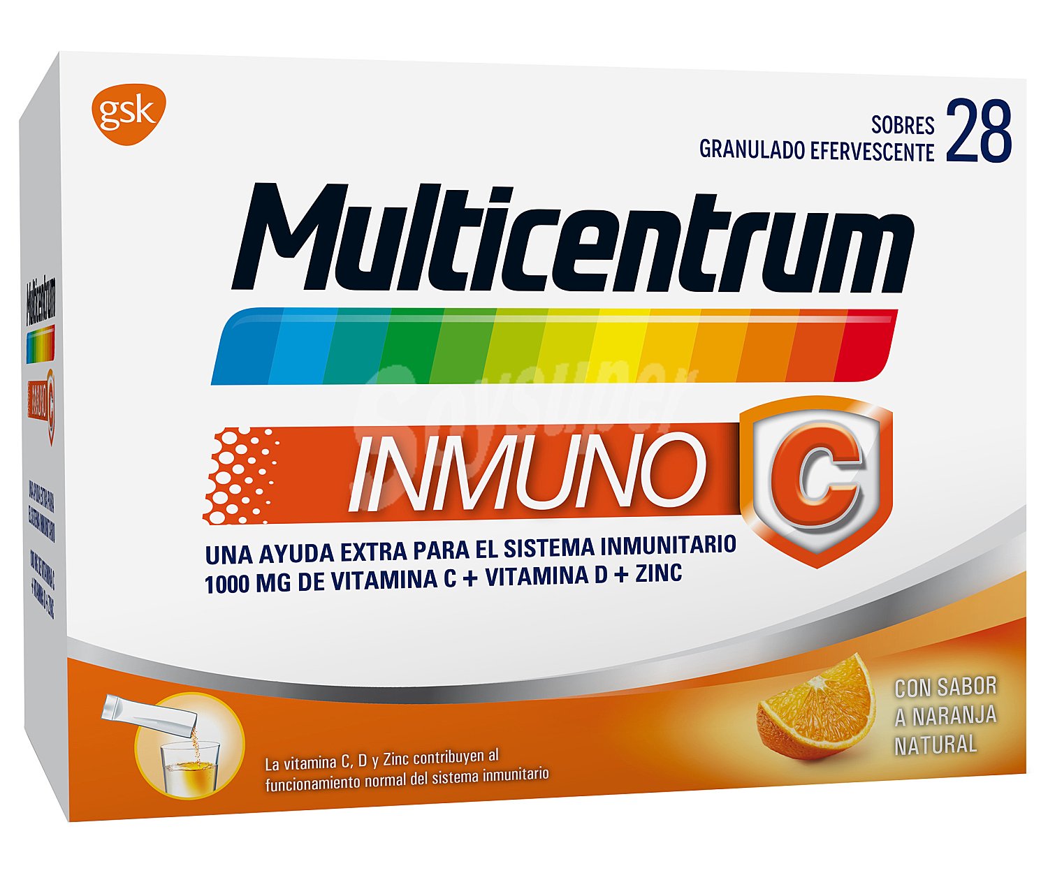 Complemento alimenticio multivitamínico y mineral con sabor a naranja