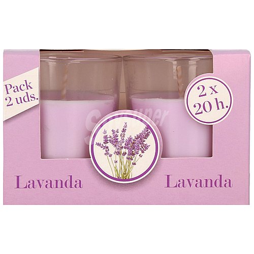 2 velas malva con olor a lavanda en vaso transpartente, 11x7x5.5cm ambientair