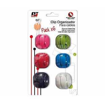 Pack 6 clips organizadores de cable 2 ranuras con autoadhesivo, nine&one.