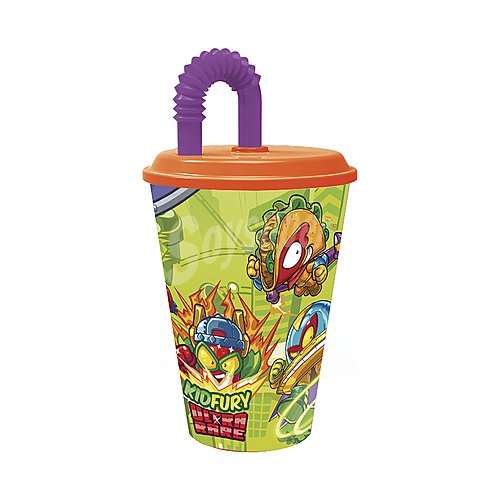 Vaso infantil con tapa y pajita diseño superzings, , stor