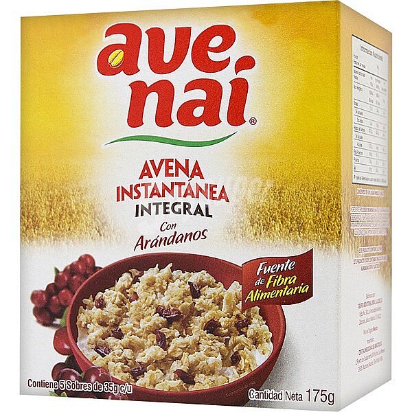 Avena instantánea integral con arándanos con 5 sobres individuales