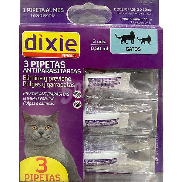 Pipetas desparasitarias para gatos Fipronilo 50 mg