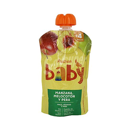 Alcampo baby Bolsita de fruta (manzana, melocotón y pera), a partir de 4 meses alcampo baby