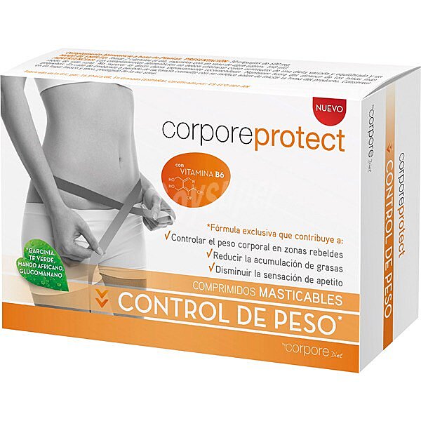 Corpore Protect con garcinia, té verde, mango africano y glucomanano masticables para el control de peso sin gluten y sin lactosa