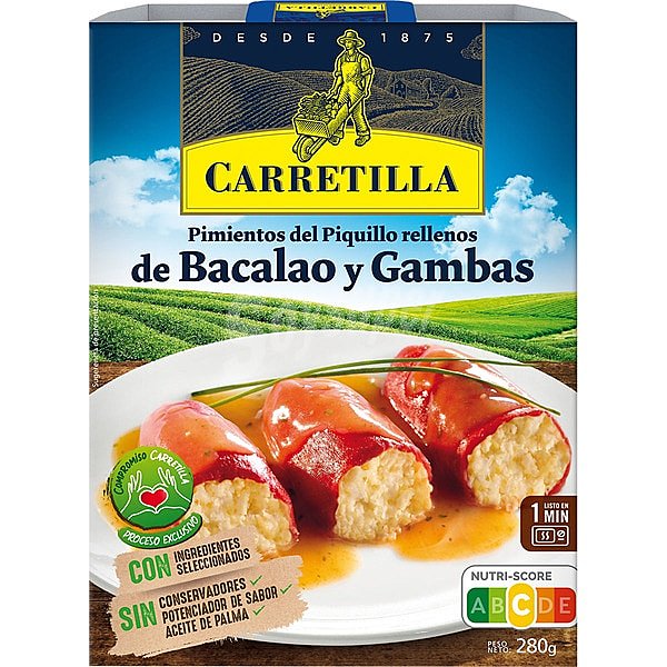 Pimientos del Piquillo rellenos de bacalao y gambas