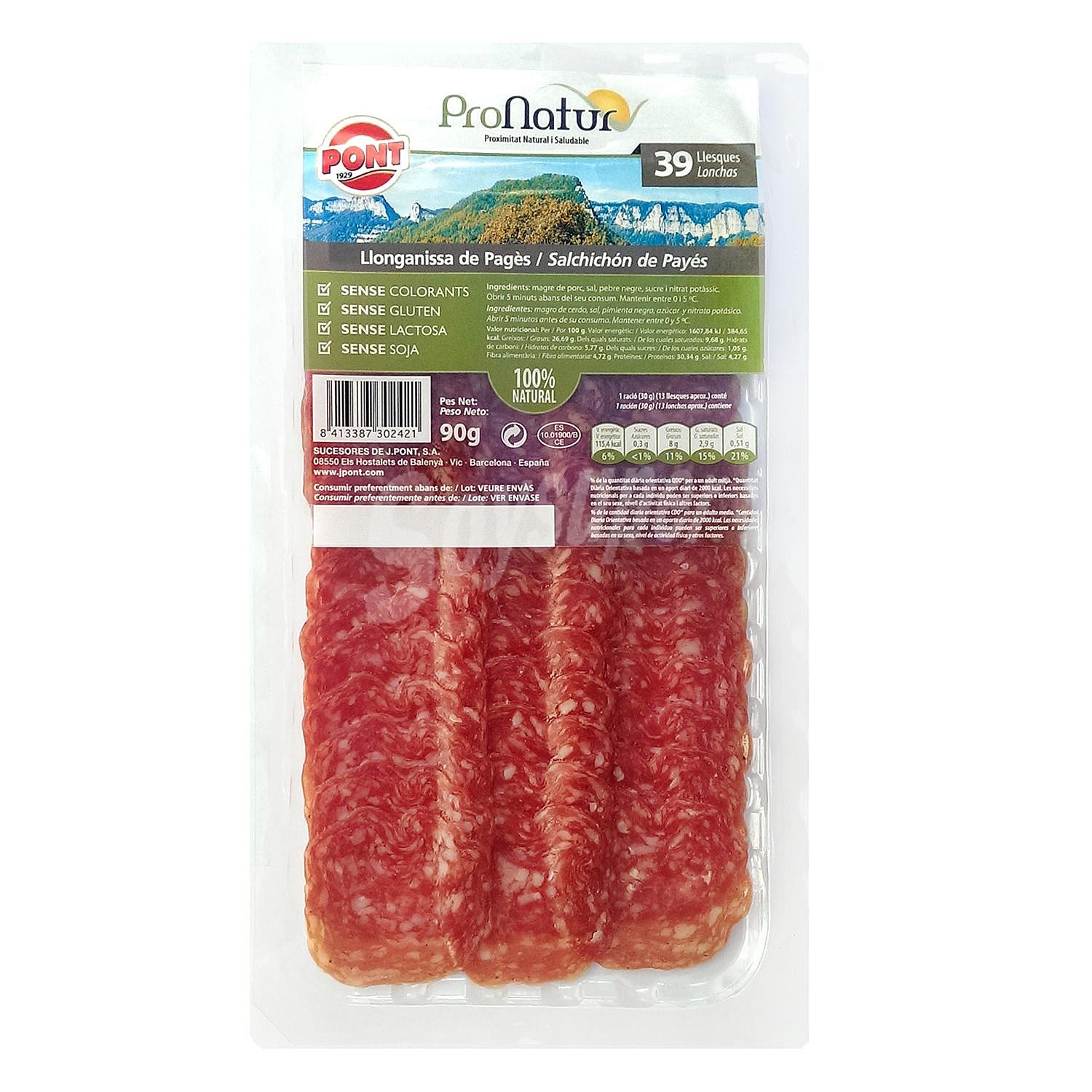 Longaniza de payés en lonchas sin gluten