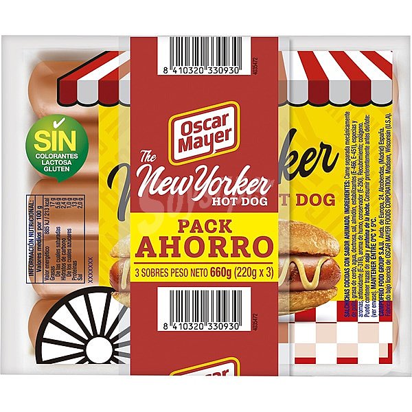 Salchichas de cerdo cocidas y con sabor ahumado, especiales para perritos calientes THE NEW yorker HOT DOG