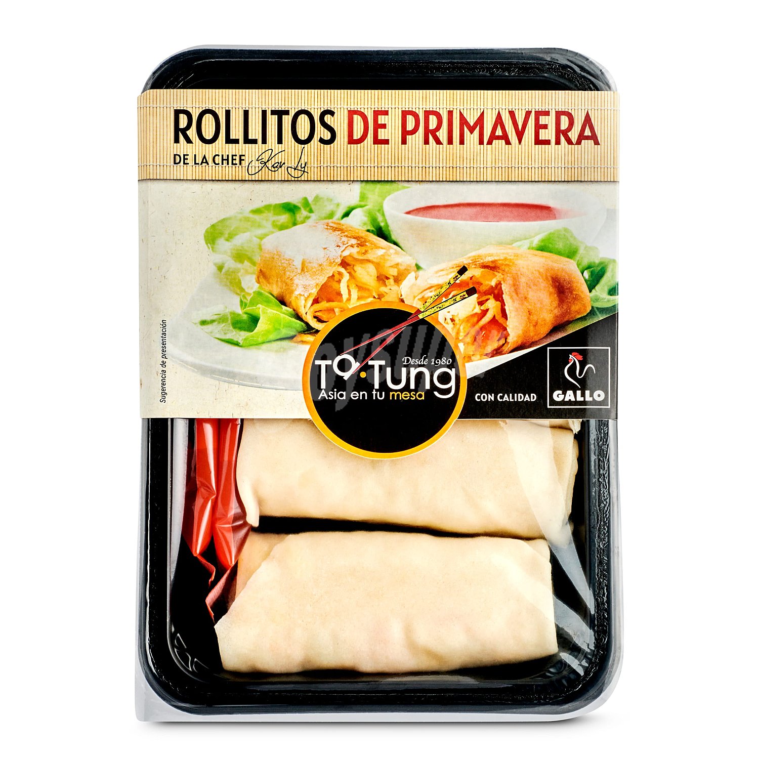 Ta-tung Rollitos de primavera con sobre de salsa, listos para calentar y comer ta-tung