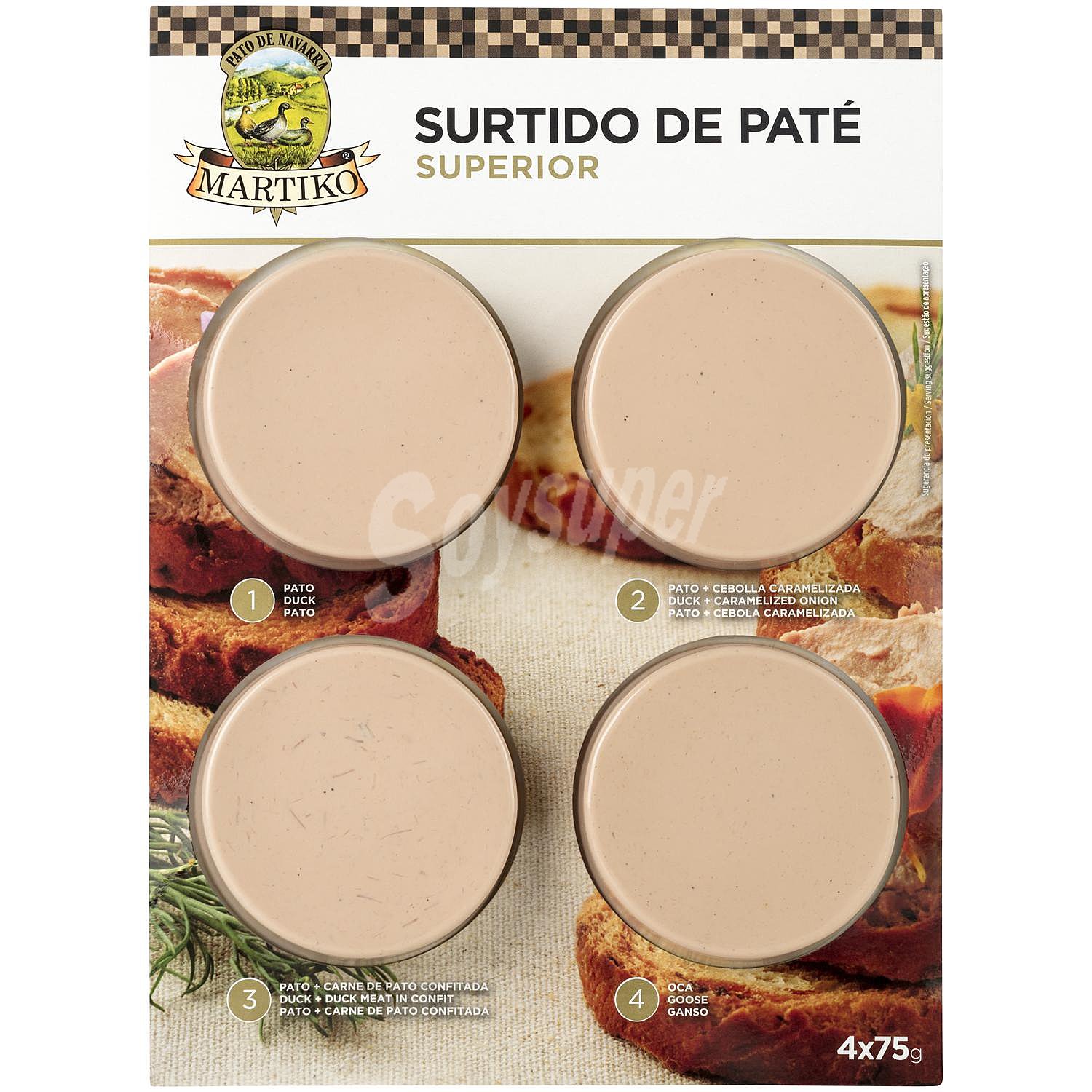 Tabla de patés: hígado de pato, con cebolla caramelizada, confit de pato y paté de hígado de oca