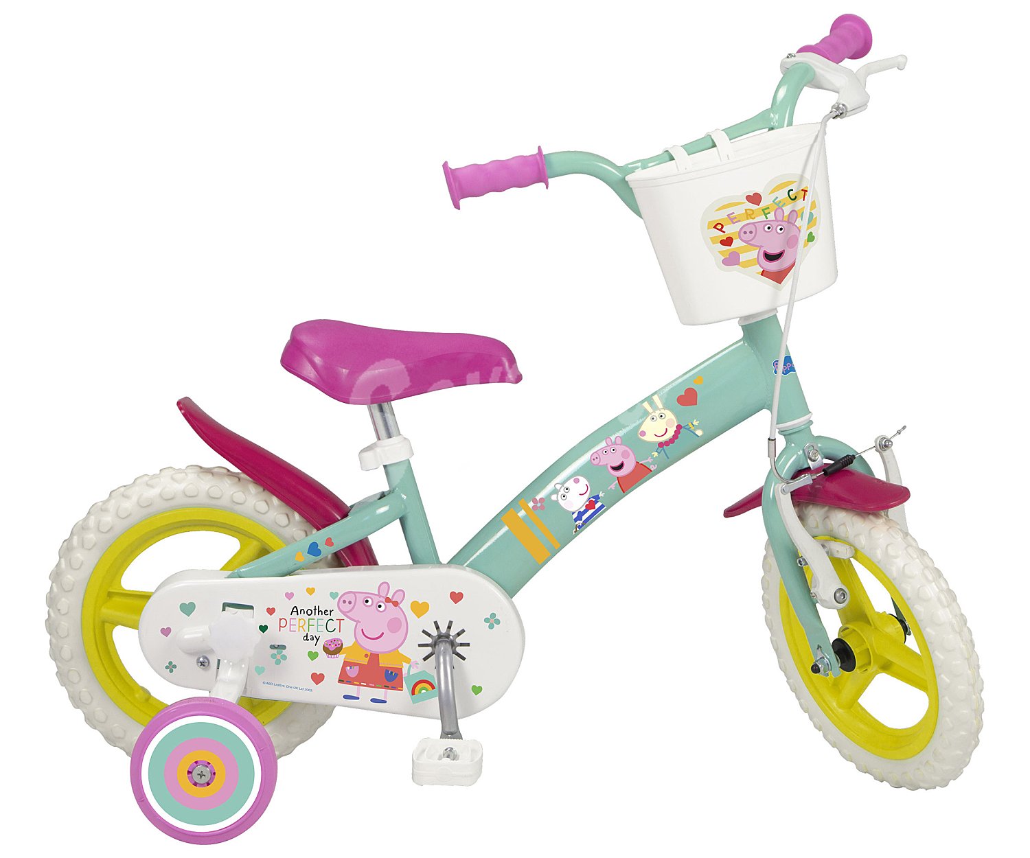 Bicicleta infantil con ruedas de 14" (35,56cm), ruedines y cestita delantera, diseño PIG