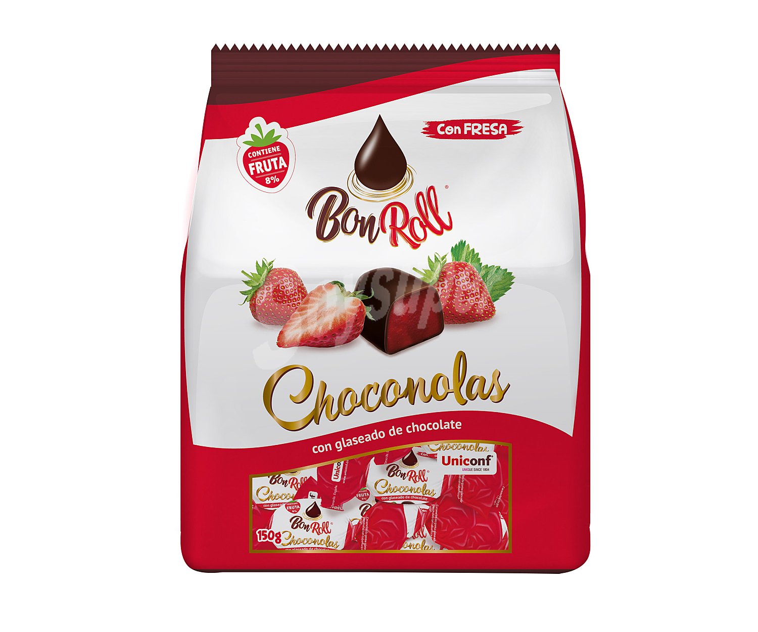 BON roll Caramelos de goma glaseados sabor fresa con glaseado chocolate BON roll choconolas