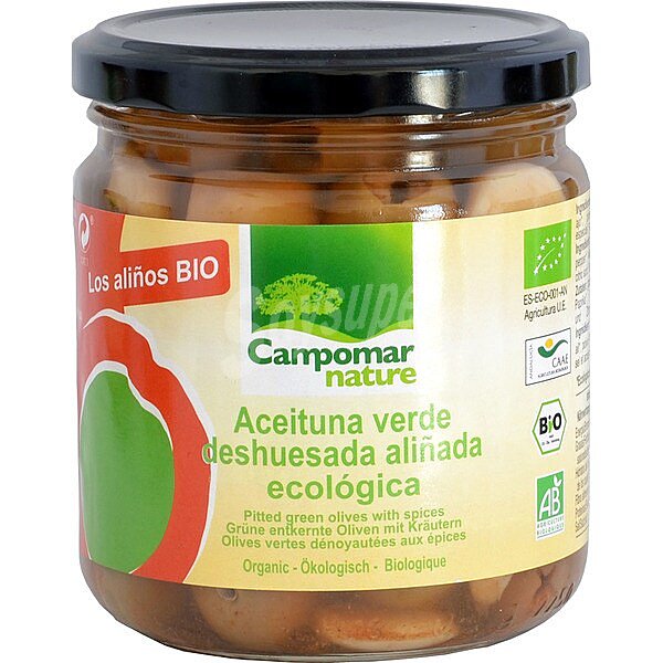 Aceituna verde deshuesada aliñada ecologica