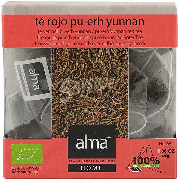 Pu-erh Yunnan té rojo ecológico caja 15 bolsitas biodegradables home