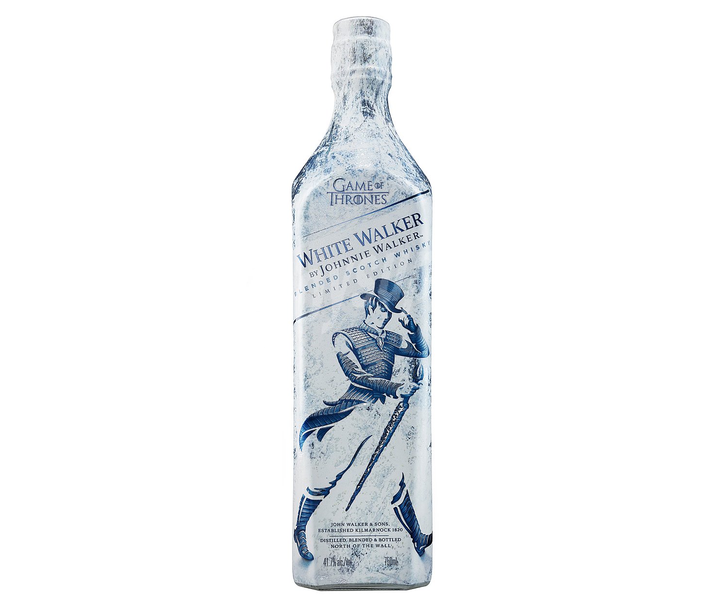 Whisky blended destilado y embotellado en Escocia, edición especial Juego de Trono botella de70 cl white walker