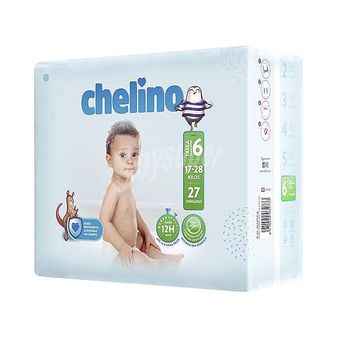 Chelino Pañales talla 6, para niños de 17 a 28 kilogramos chelino