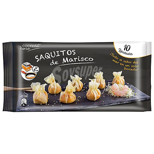 Cocinarte Delicioso relleno de marisco, envuelto en crujiente pasta filo en forma de saquito cocinarte Premium