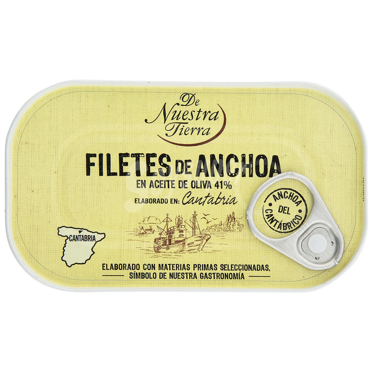 Filetes de anchoa del Cantábrico en aceite de oliva De Nuestra Tierra