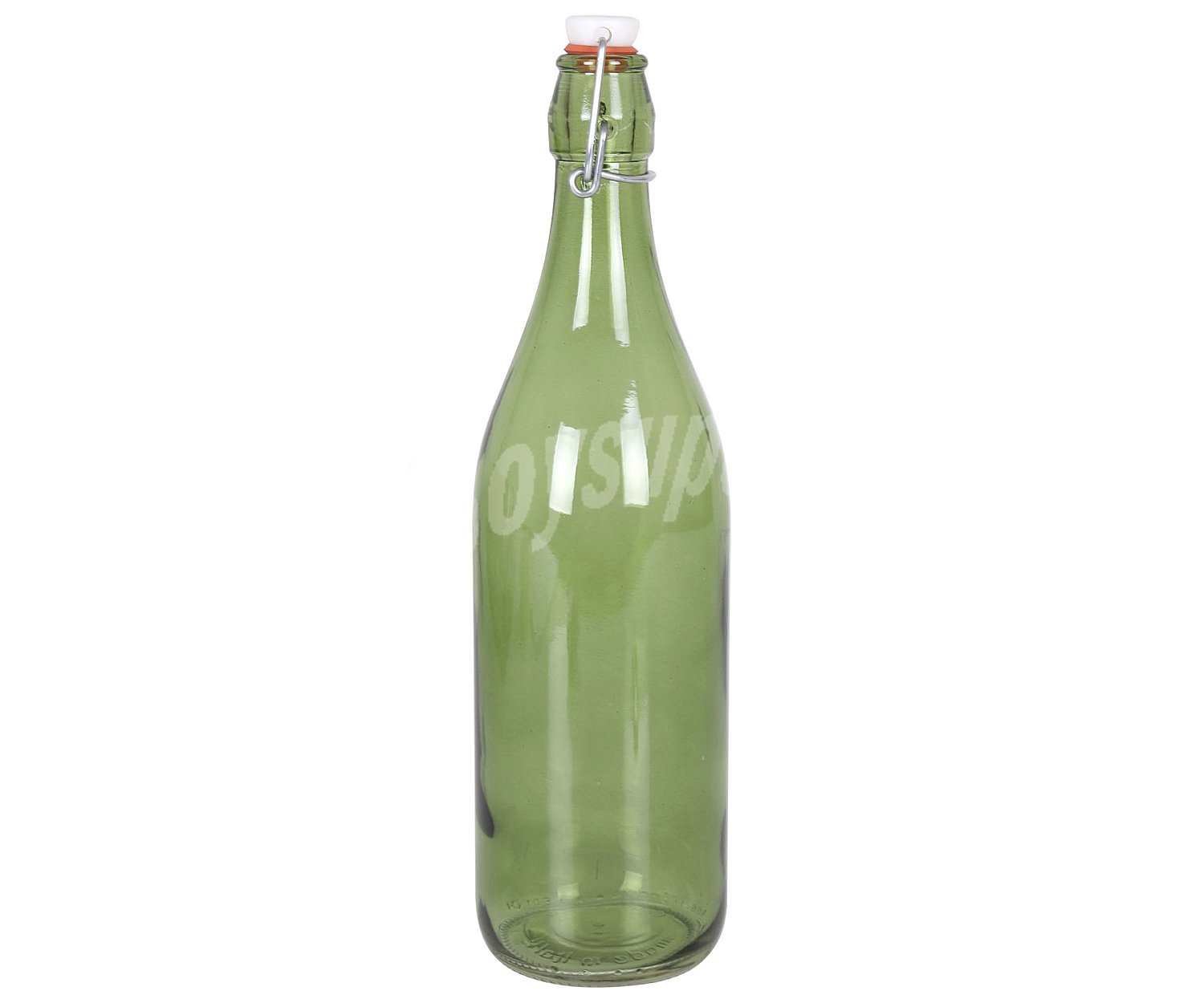 Botella de vidrio color verde con tapón de clip, 1 litro trendy.