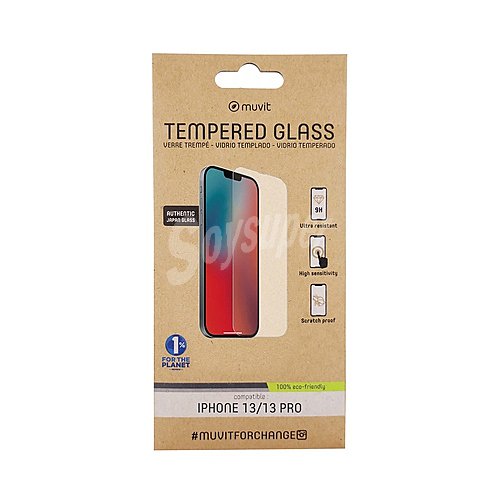 Protector de pantalla compatible con iphone 13/13 Pro, muvit, vidrio templado plano. (teléfono no incluido)