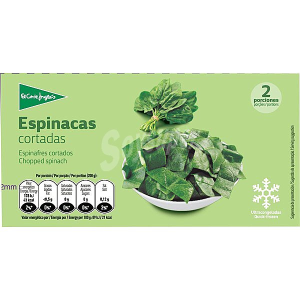 espinacas cortadas 2 raciones de bolsa 400 g