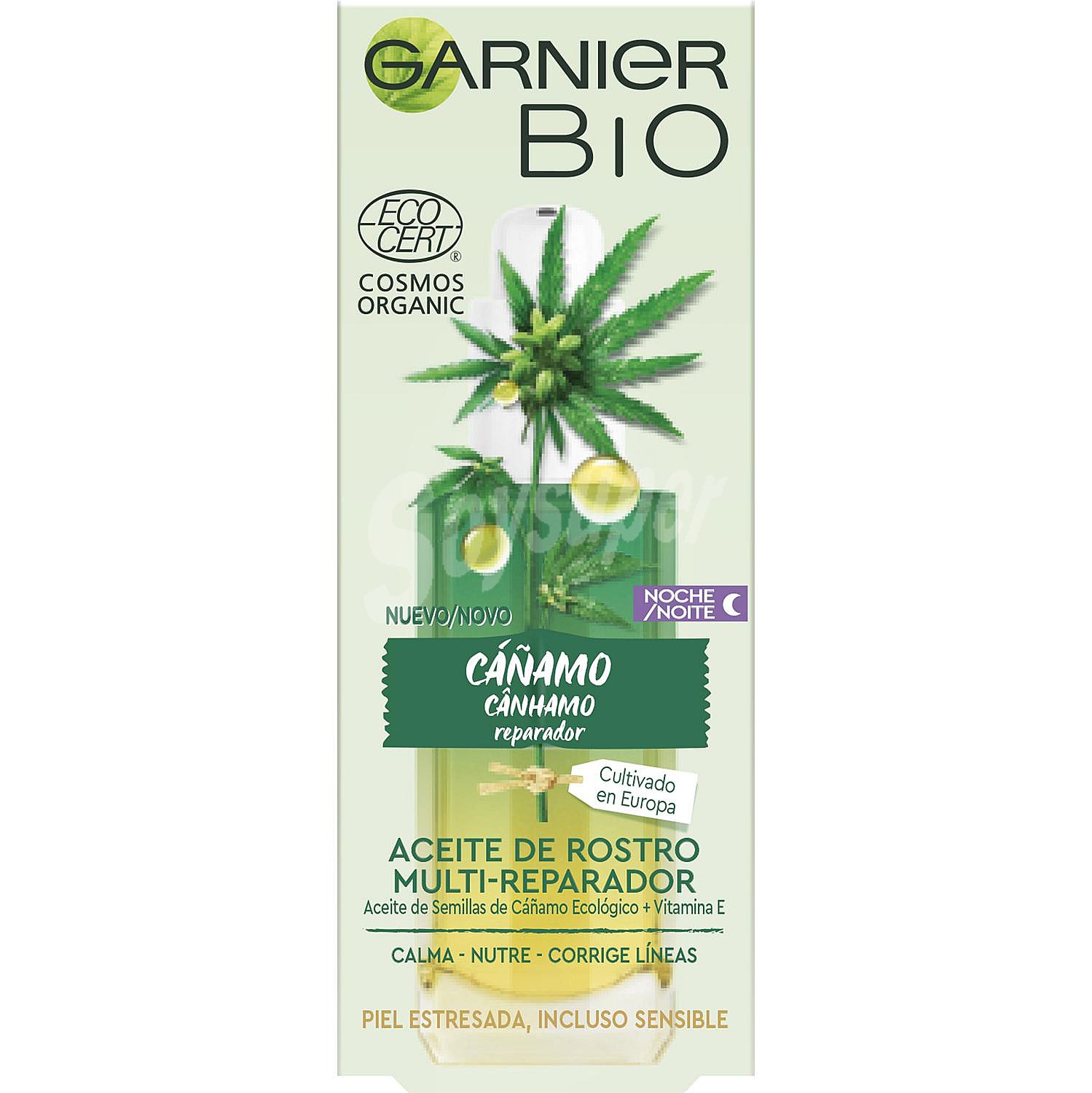 Aceite facial cuidado de noche multi-reparador con aceite de semillas de cáñamo + vitamina E ecológico Garnier Bio