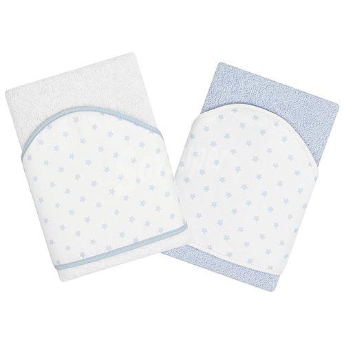 Capa de baño para bebés de 75x75cm, blanco y azul, pispas