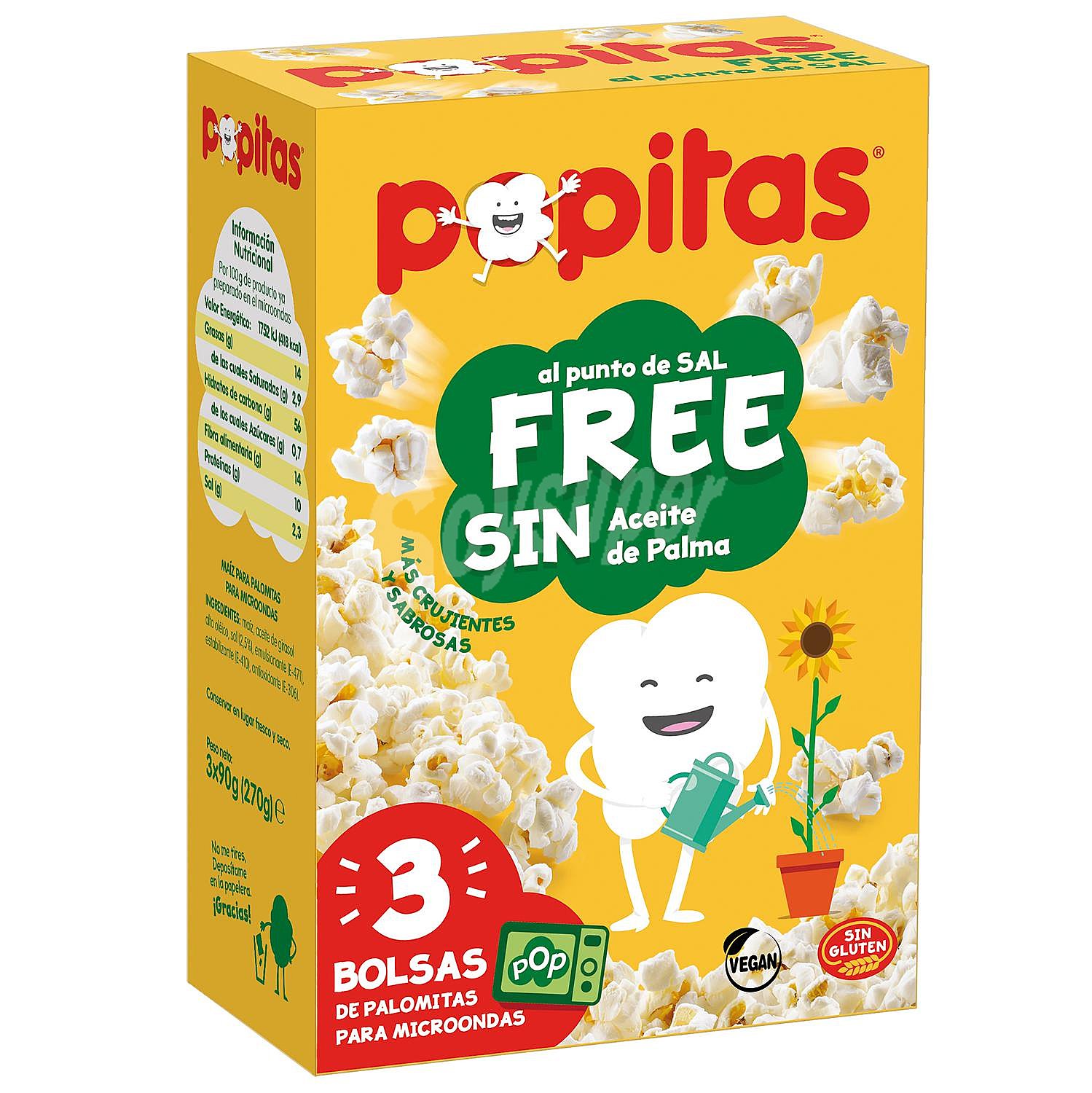 Palomitas al punto de sal para microondas Popitas sin gluten y sin aceite de palma