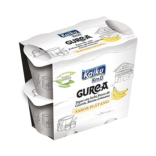 Kaiku Yogur receta artesana con sabor a plátano, elaborado con lehce fresca de caserio kaiku Km. 0