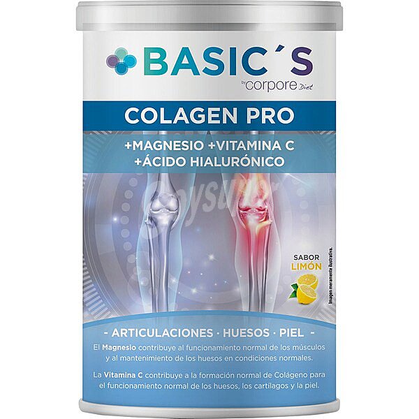 Basic's Colagen Pro colágeno con magnesio, vitamina C y ácido hialurónico sabor limón