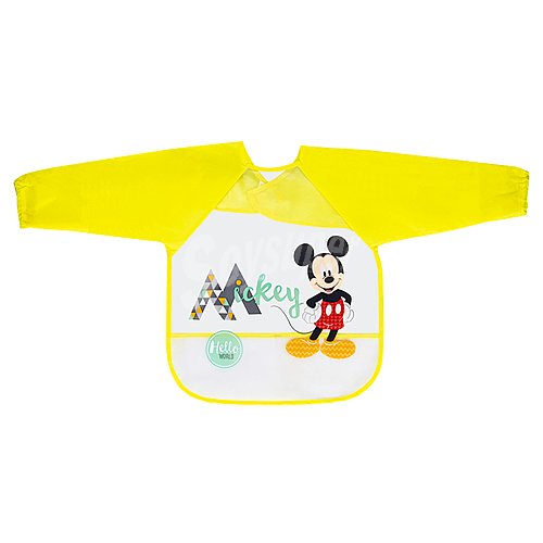 Babero con mangas de rizo, color amarillo, mickey.