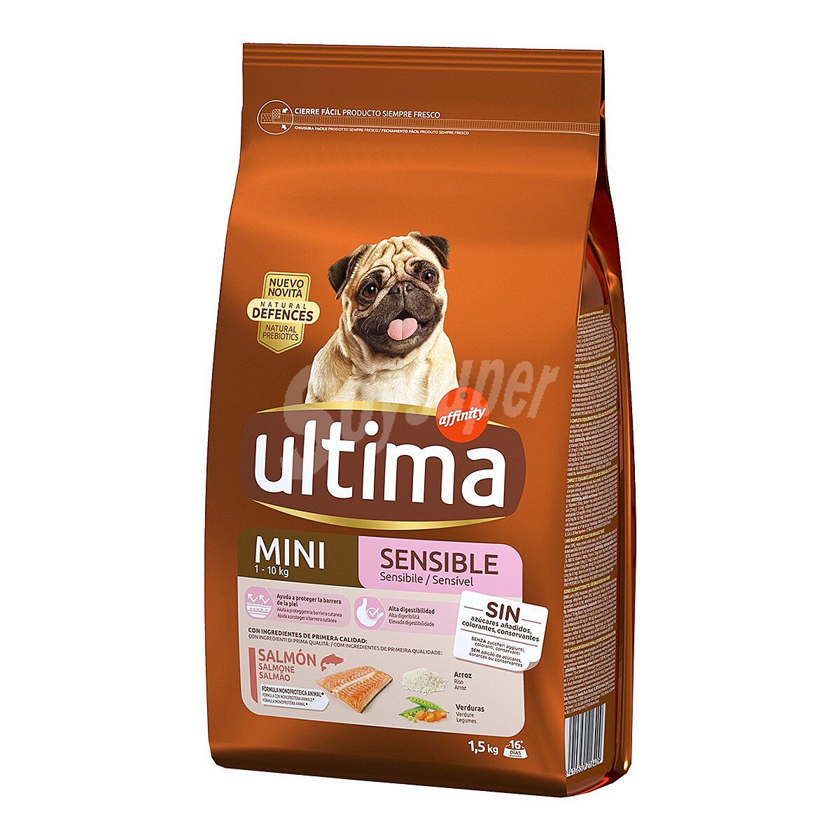 Mini sensitive pienso para perros adultos de 1-8 años de raza mini 1-10 kg con salmón y arroz