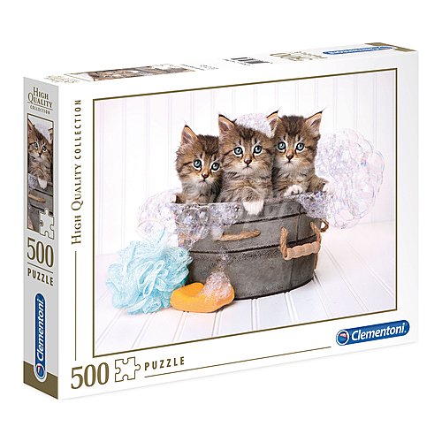 Puzzle Gatitos en cubo de jabón con 500 piezas, High Quality Collection clementoni.