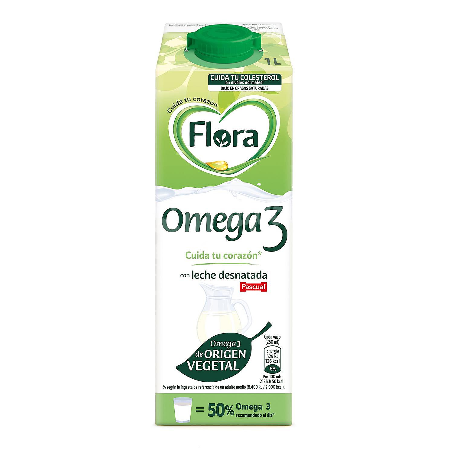 Bebida láctea a base de leche desnatada con Omega 3 Flora sin gluten