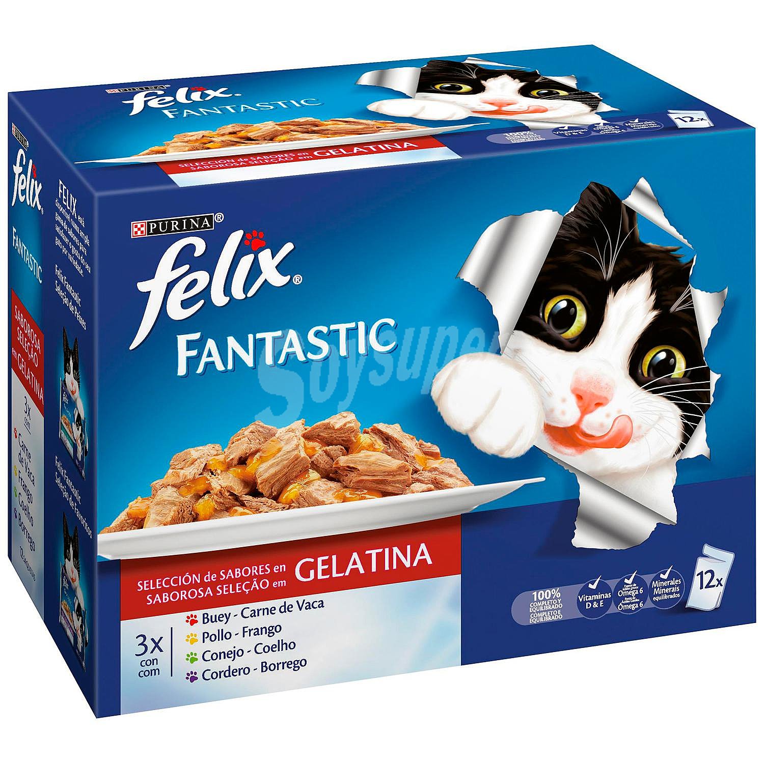 Comida húmeda de surtido de carne para gato Fantastic Festín Gelatina Selección