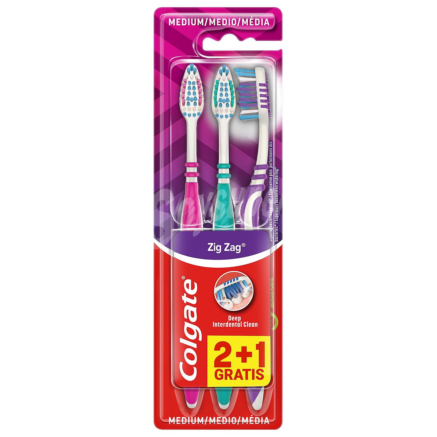 Cepillo de dientes medio en zigzag limpieza profunda Colgate