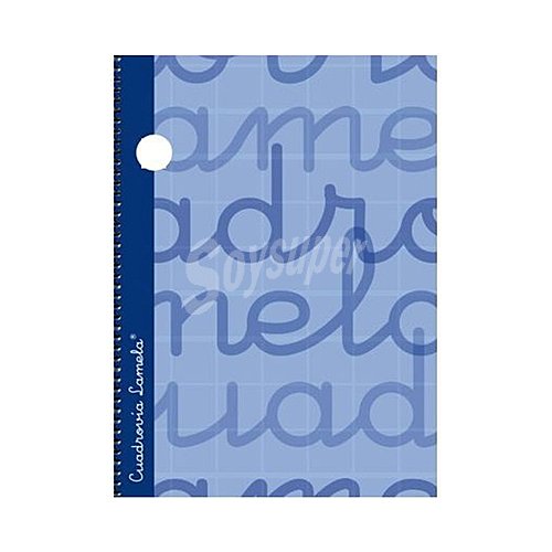 Cuaderno de espiral tamaño cuarto con 80 hojas de cuadrovía 2.5mm. Cubierta extra dura color azul. editorial lamela